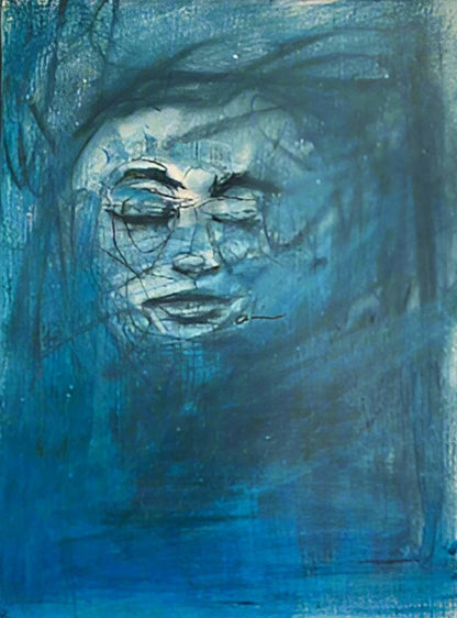 "Darkness Within", 2025, Chalk pastel on timber panel - Artwork - Blue Tree Gallery