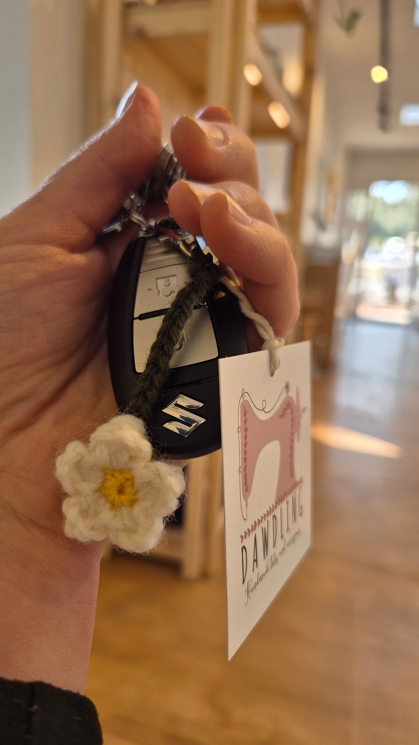 Handmade Crochet Flower Key Chain by Dawdling Designs - Blue Tree Gallery