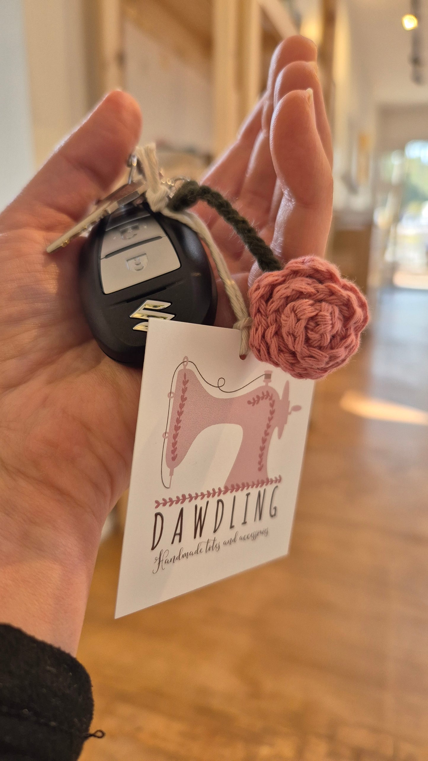 Handmade Crochet Flower Key Chain by Dawdling Designs - Blue Tree Gallery