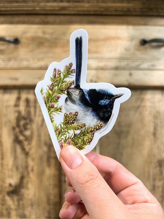 Sticker - "Spring's Envoy" Superb Fairy Wren by Jenna Chartrand - Blue Tree Gallery