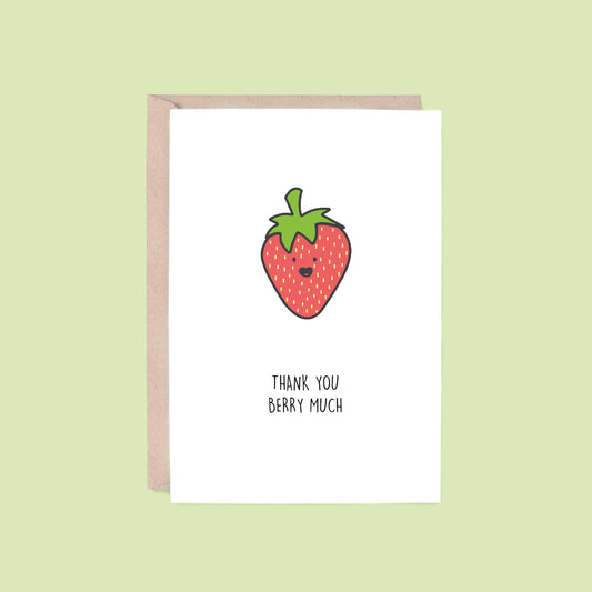 Thank You Berry Much Card | Strawberry (Thank You Card, Pun) - Blue Tree Gallery